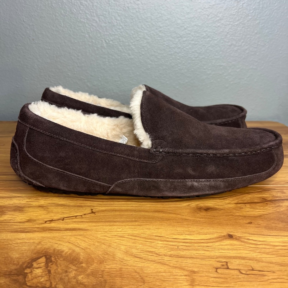 UGG Ascot Slippers Men Sz 18 Suede Wool Shearling Lined Moccasin Espresso NEW